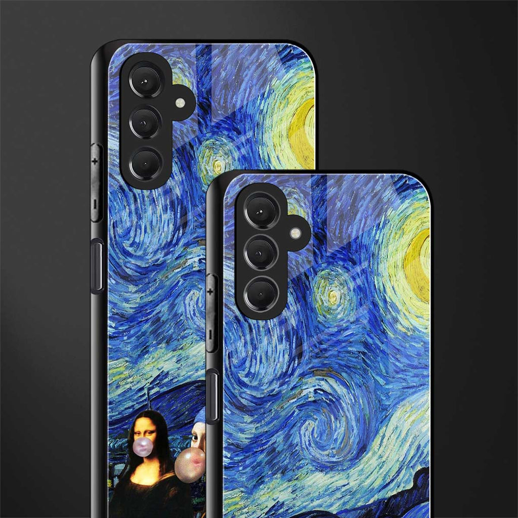 mona lisa starry night back phone cover | glass case for samsun galaxy a24 4g