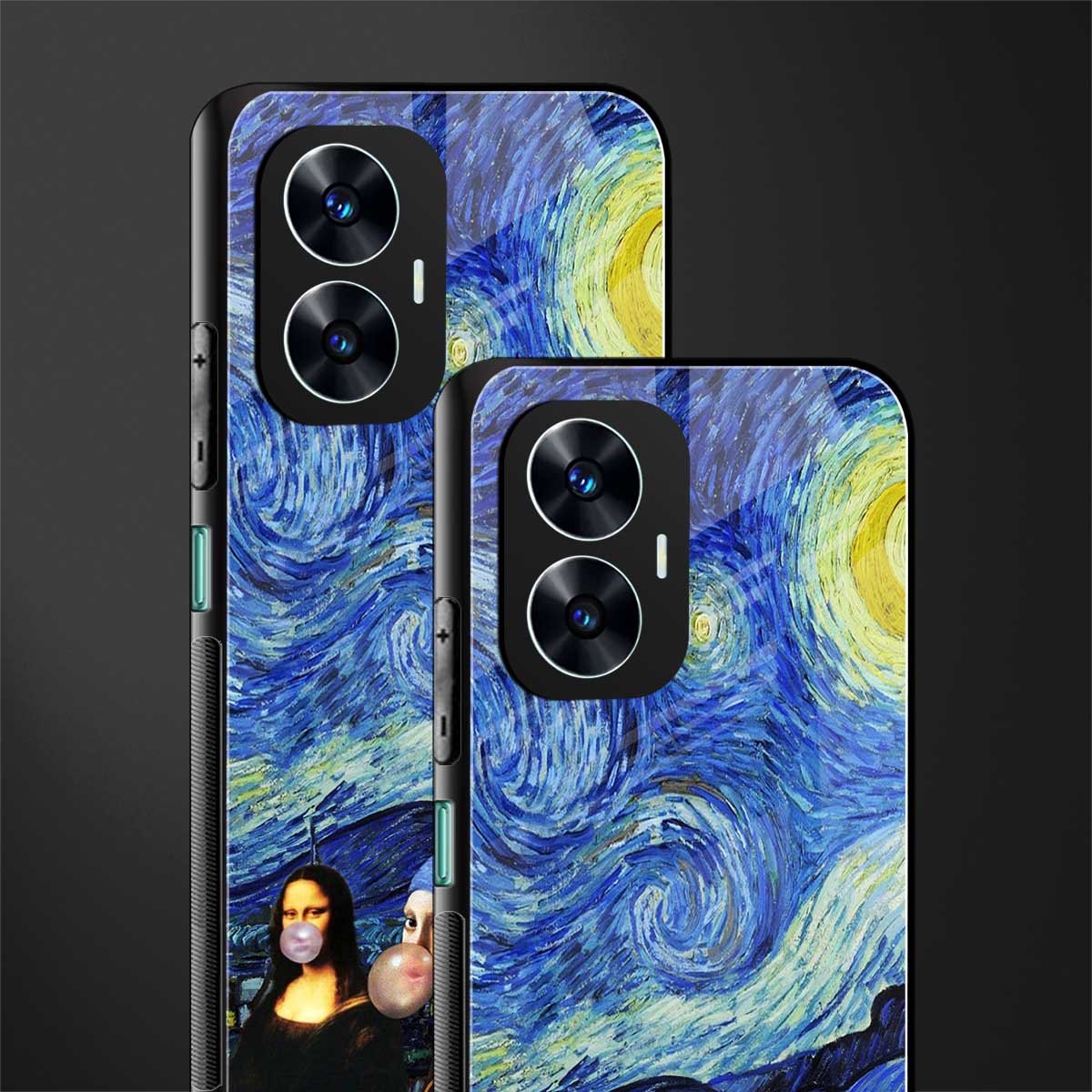 mona lisa starry night back phone cover | glass case for realme c55