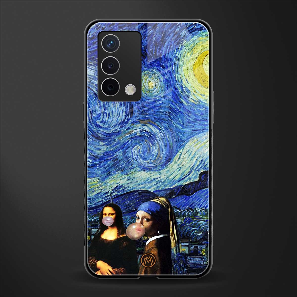 mona lisa starry night back phone cover | glass case for oppo a74 4g