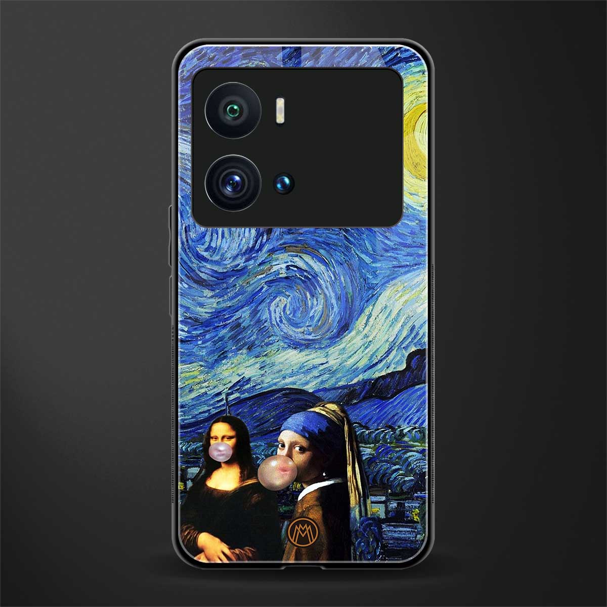 mona lisa starry night back phone cover | glass case for iQOO 9 Pro