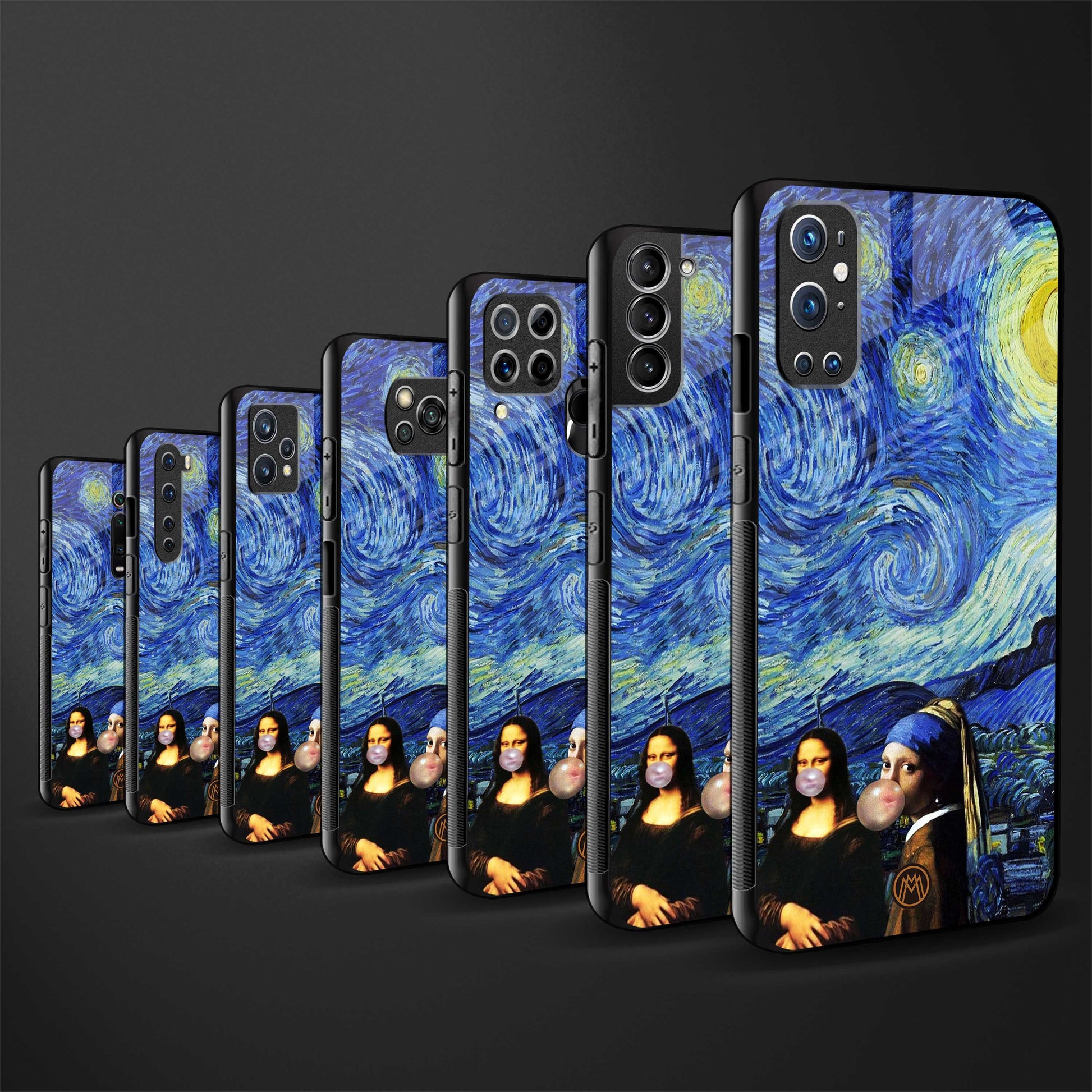 mona lisa starry night back phone cover | glass case for vivo v25-5g