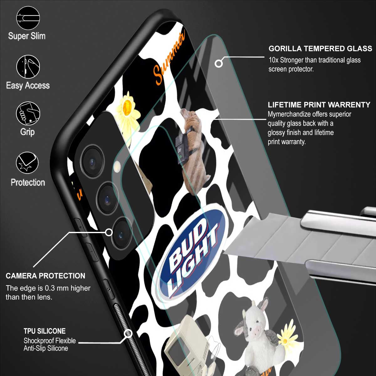 moo moo summer vibes back phone cover | glass case for samsung galaxy s23 fe 5g