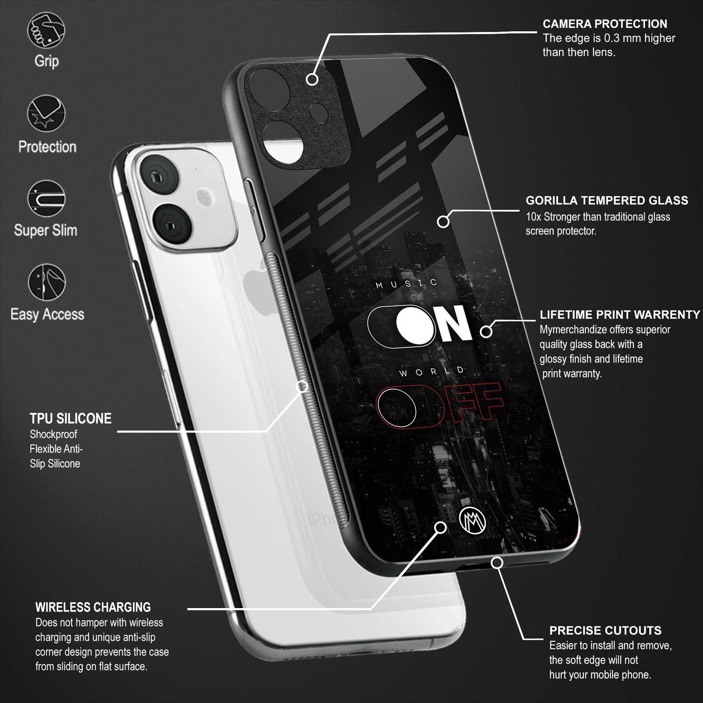 music on world off music back phone cover | glass case for oneplus 11r