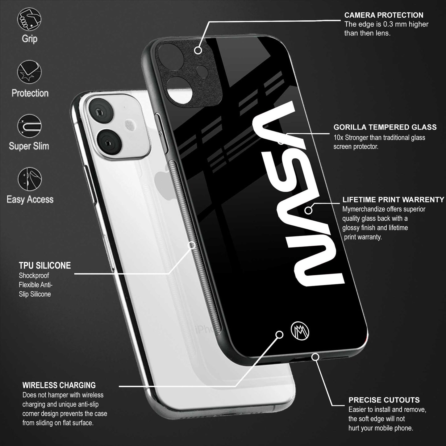 nasa black glass case for phone case | glass case for samsung galaxy s23 plus