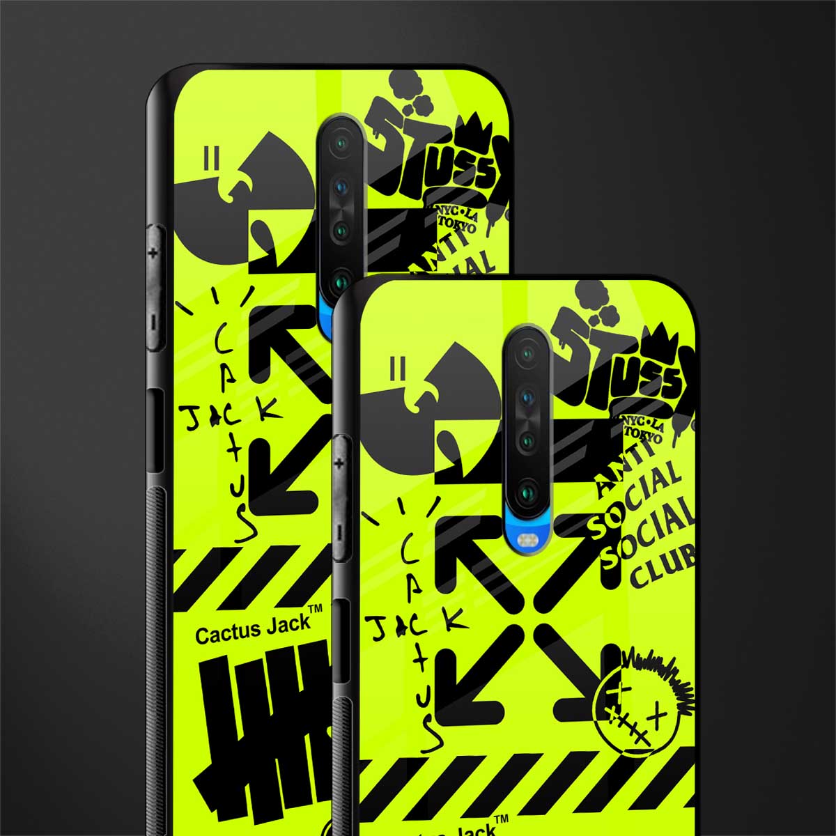 neon travis scott x anti social social club glass case for poco x2 image-2