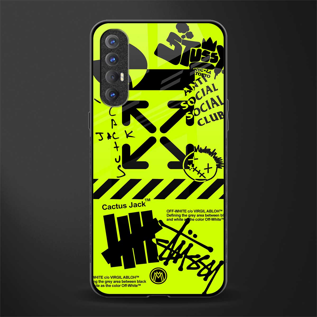 neon travis scott x anti social social club glass case for oppo reno 3 pro image