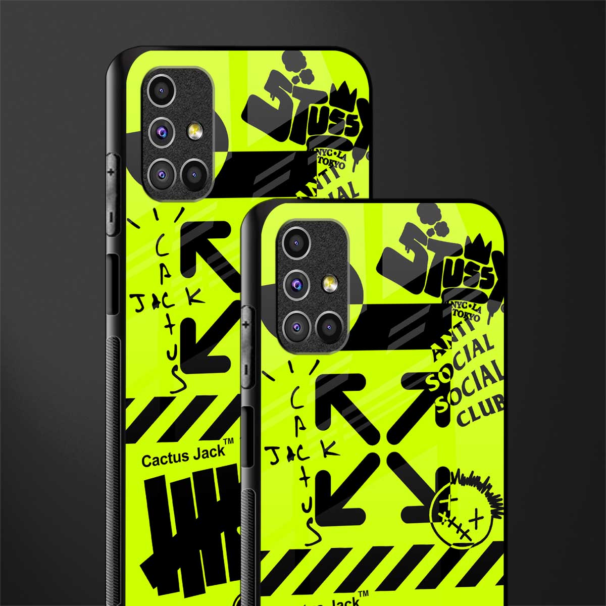 neon travis scott x anti social social club glass case for samsung galaxy m51 image-2