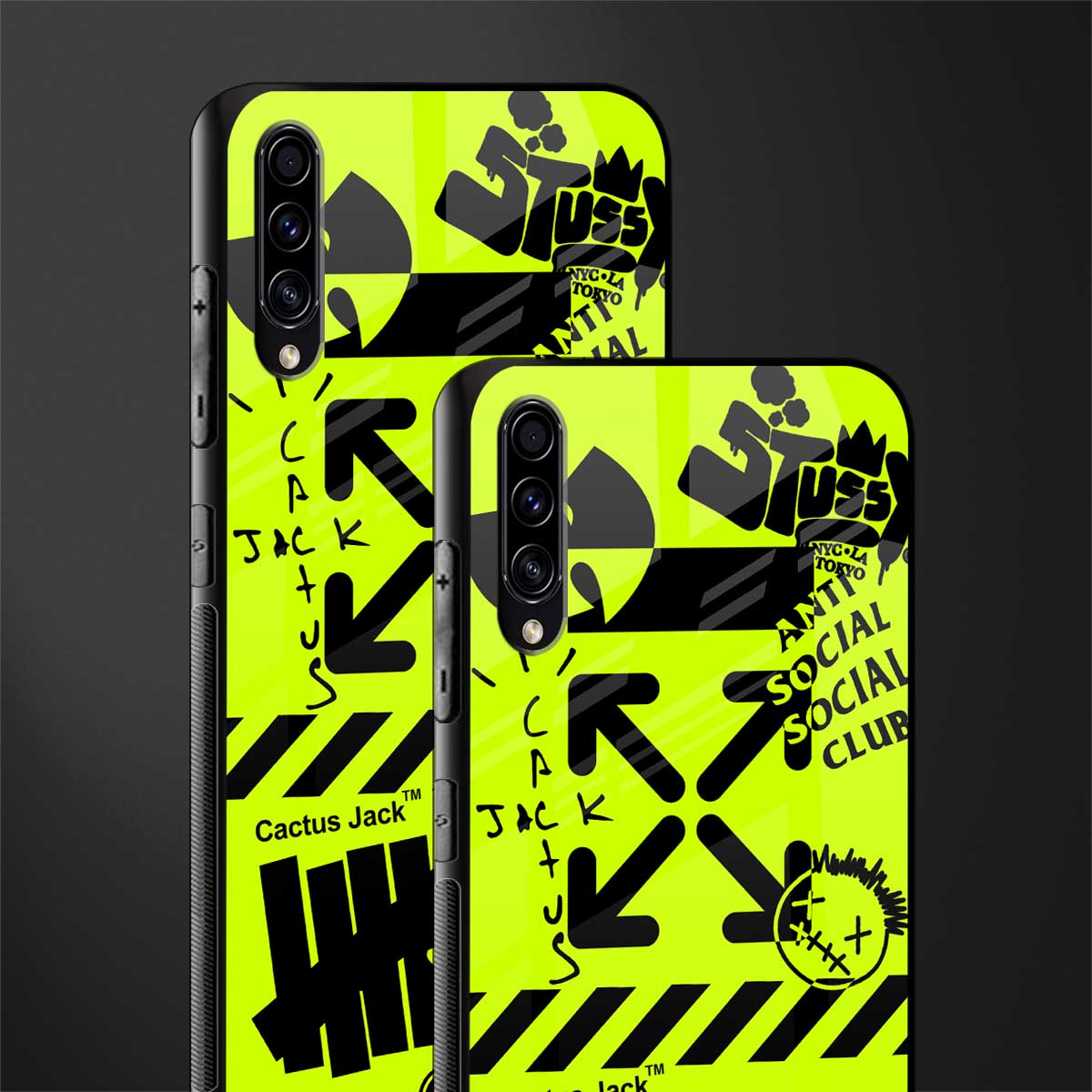 neon travis scott x anti social social club glass case for samsung galaxy a50s image-2