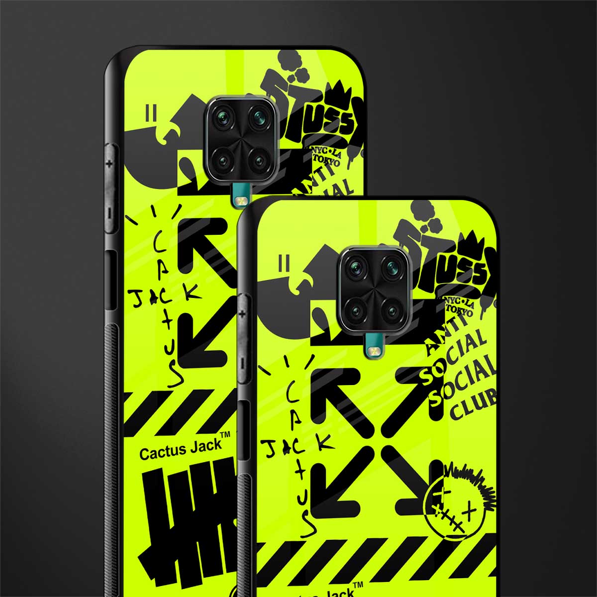 neon travis scott x anti social social club glass case for redmi note 9 pro max image-2