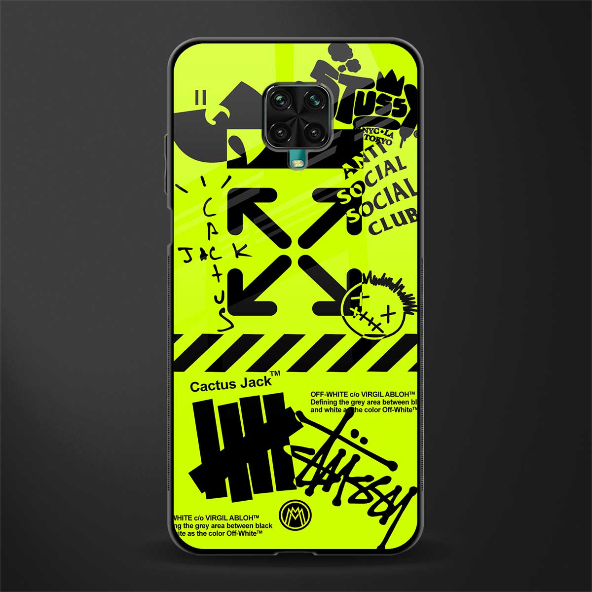 neon travis scott x anti social social club glass case for redmi note 9 pro max image