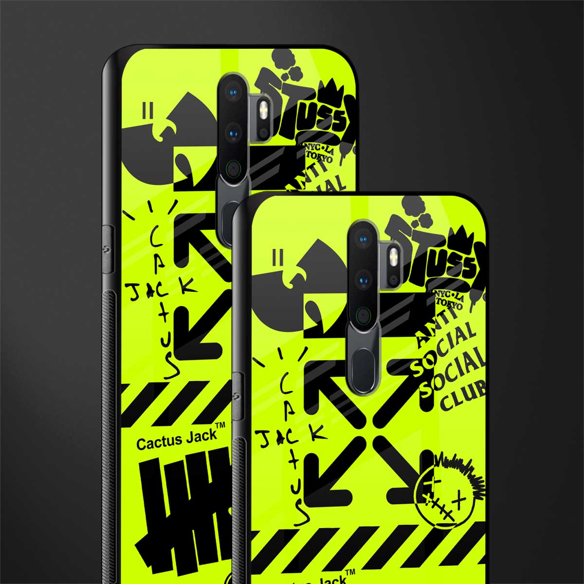 neon travis scott x anti social social club glass case for oppo a5 2020 image-2