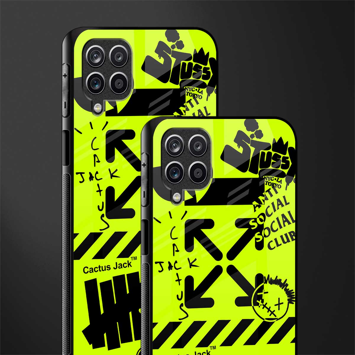 neon travis scott x anti social social club back phone cover | glass case for samsung galaxy a22 4g