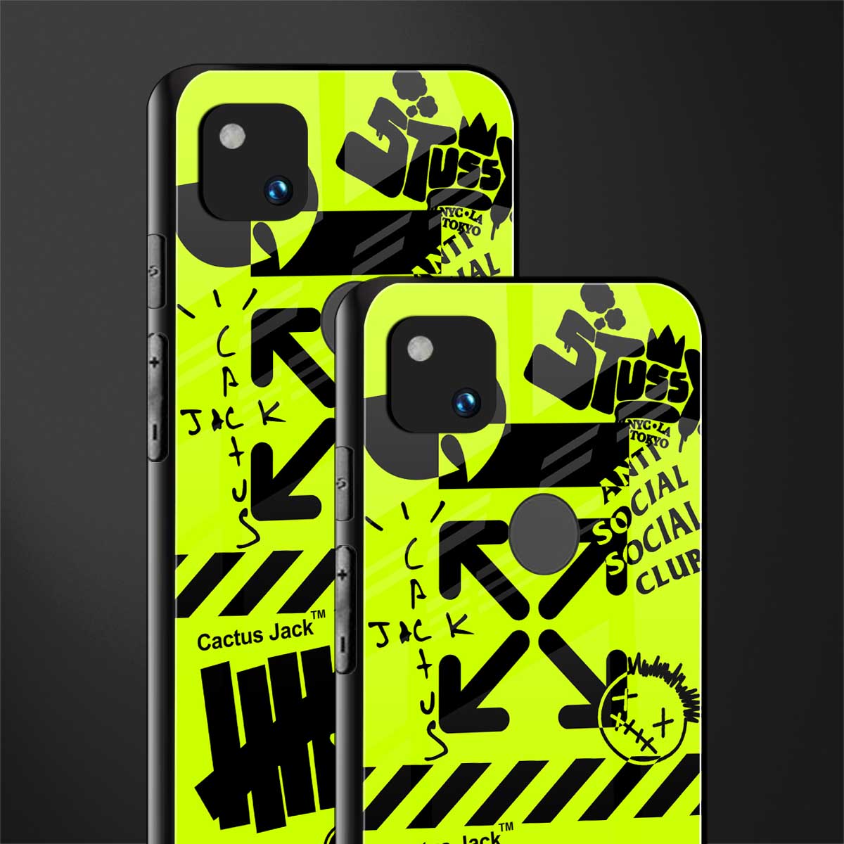 neon travis scott x anti social social club back phone cover | glass case for google pixel 4a 4g