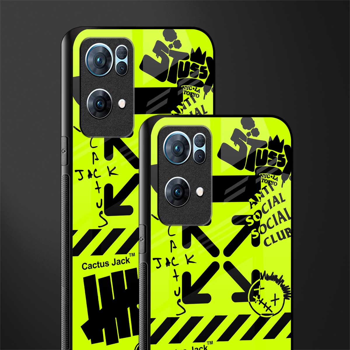 neon travis scott x anti social social club glass case for oppo reno7 pro 5g image-2