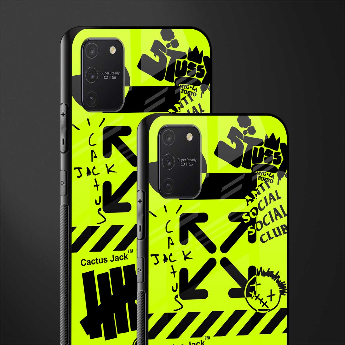 neon travis scott x anti social social club glass case for samsung galaxy a91 image-2