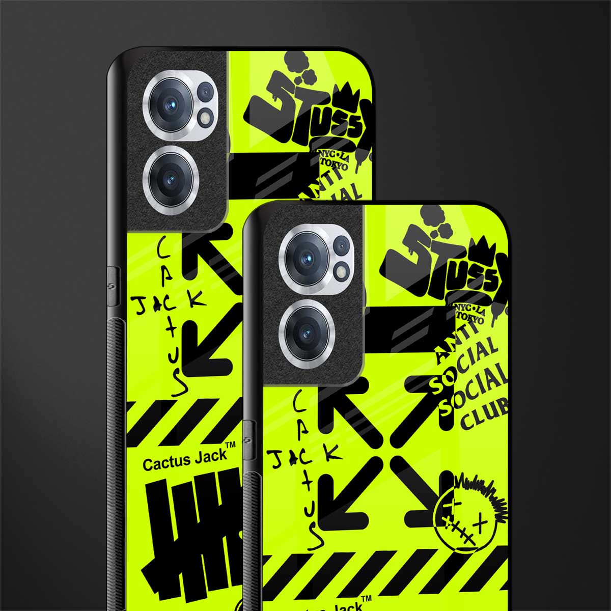 neon travis scott x anti social social club glass case for oneplus nord ce 2 5g image-2