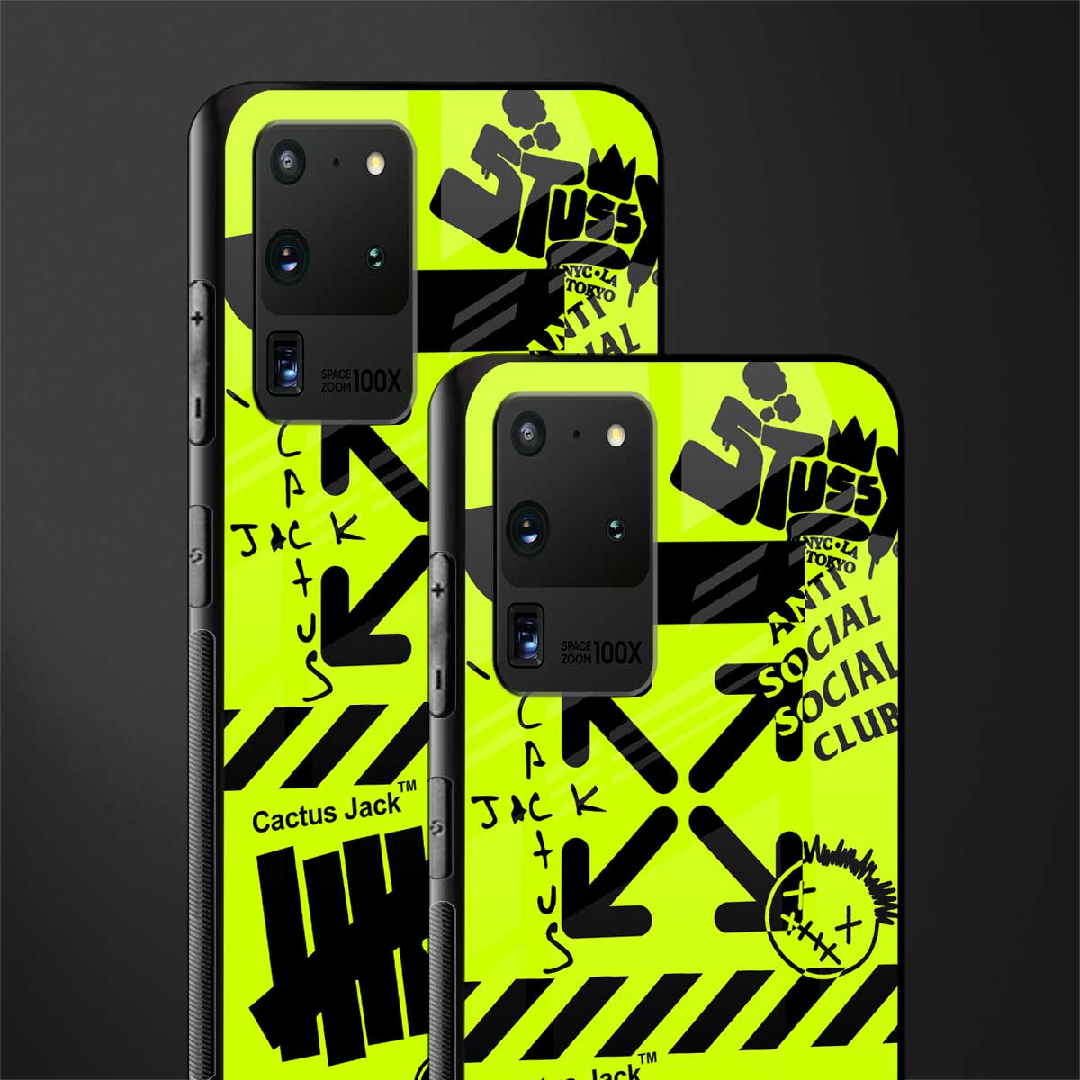 neon travis scott x anti social social club glass case for samsung galaxy s20 ultra image-2