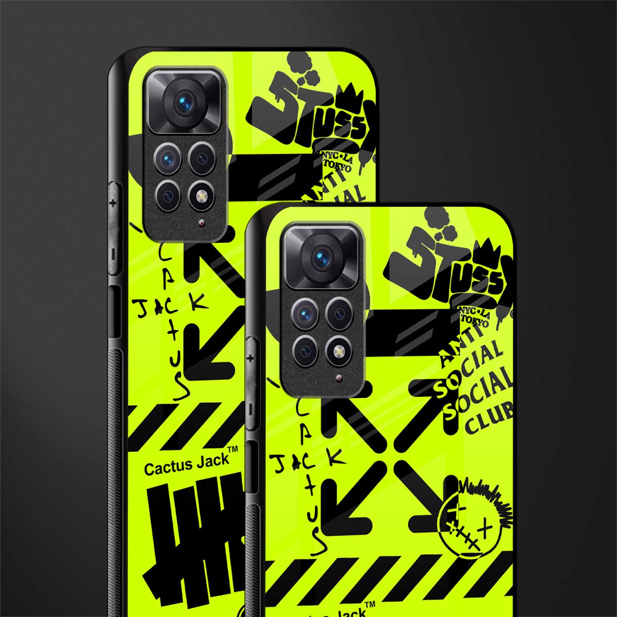 neon travis scott x anti social social club glass case for redmi note 11 image-2