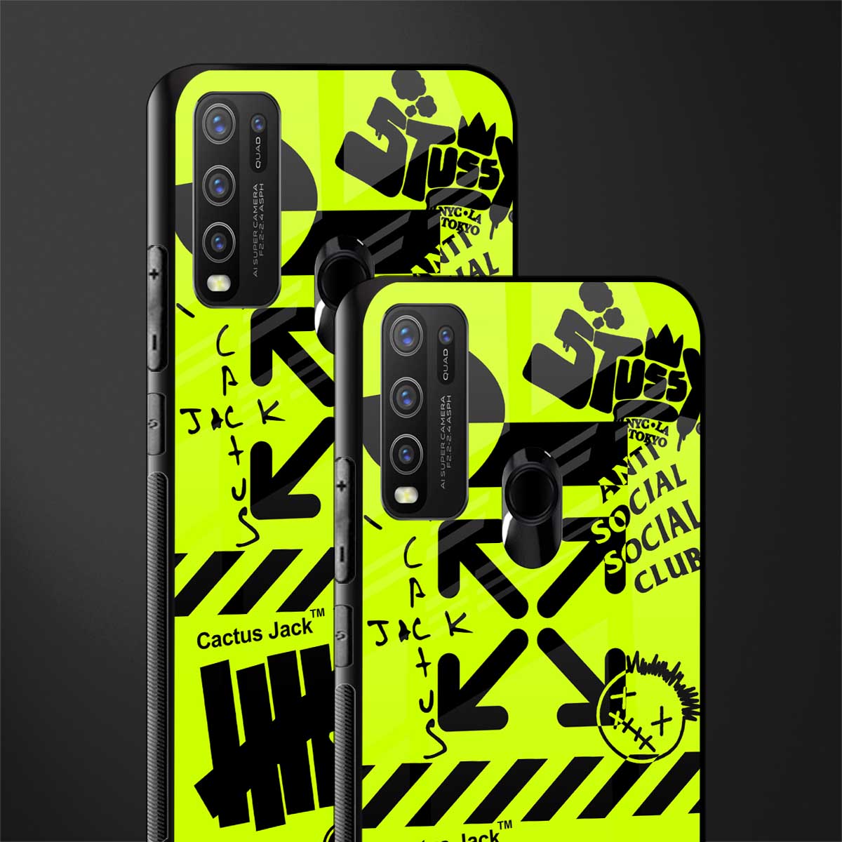neon travis scott x anti social social club glass case for vivo y50 image-2
