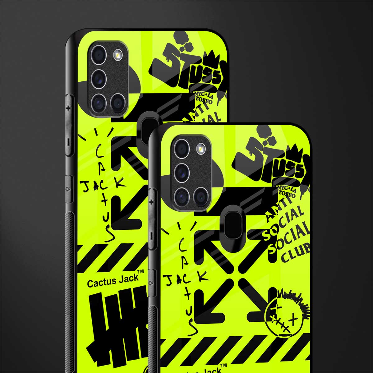 neon travis scott x anti social social club glass case for samsung galaxy a21s image-2