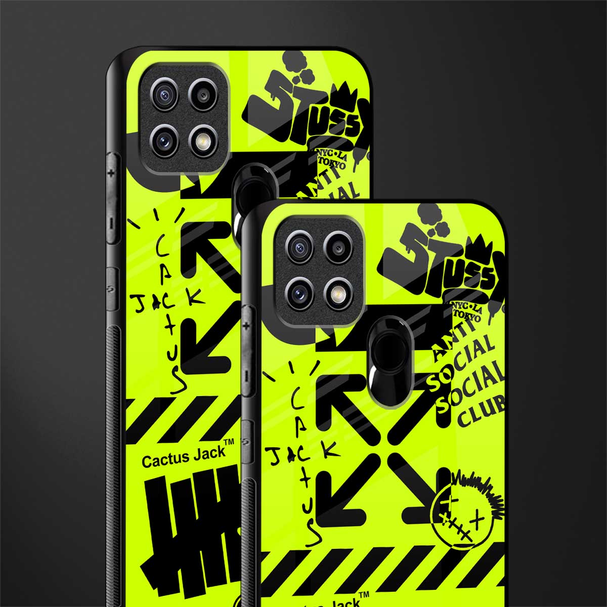 neon travis scott x anti social social club glass case for oppo a15s image-2