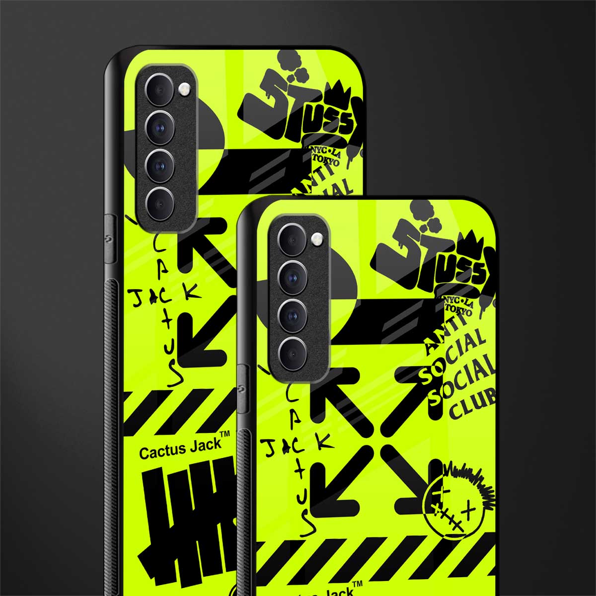neon travis scott x anti social social club glass case for oppo reno 4 pro image-2