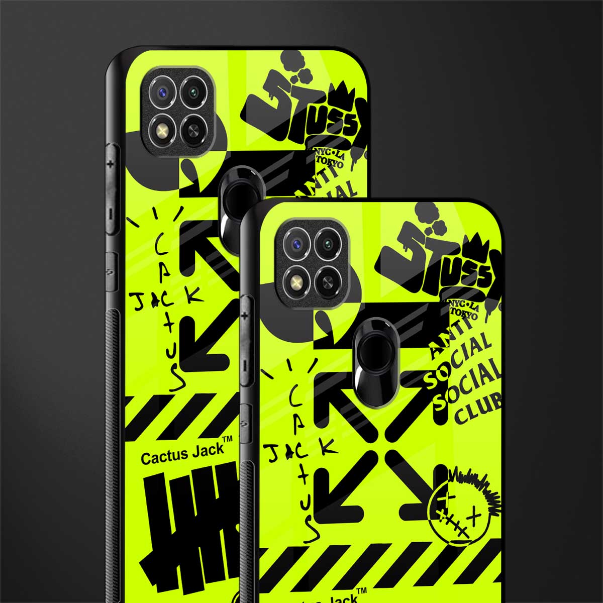neon travis scott x anti social social club glass case for poco c31 image-2