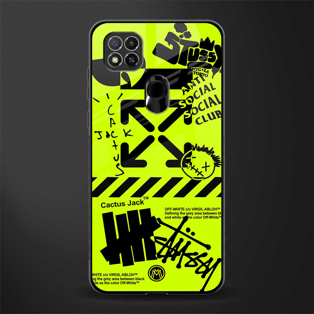 neon travis scott x anti social social club glass case for redmi 9 image