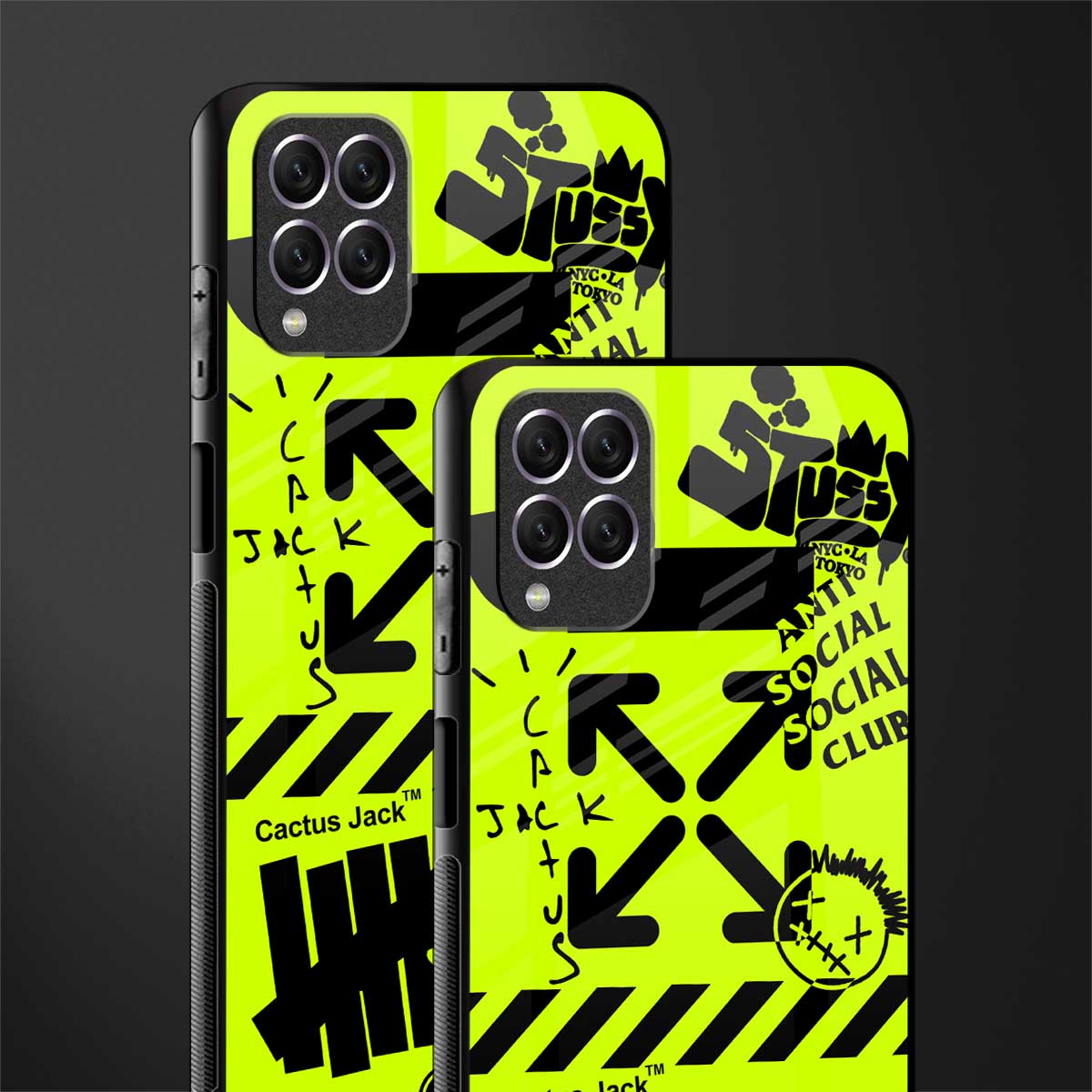 neon travis scott x anti social social club glass case for samsung galaxy f62 image-2
