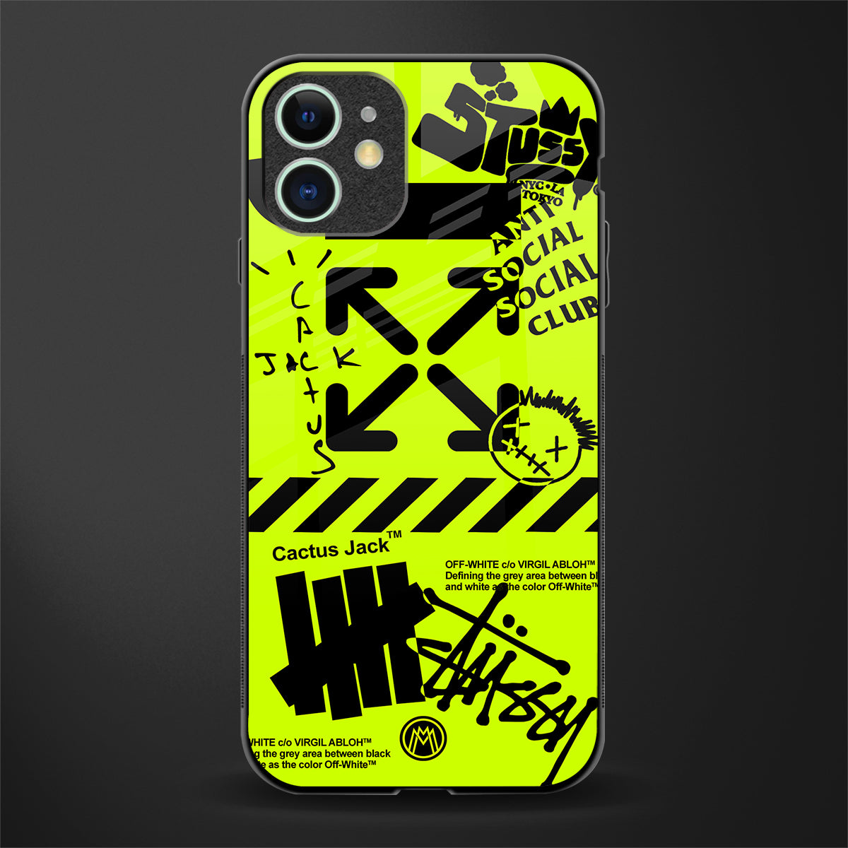 neon travis scott x anti social social club glass case for iphone 11 image
