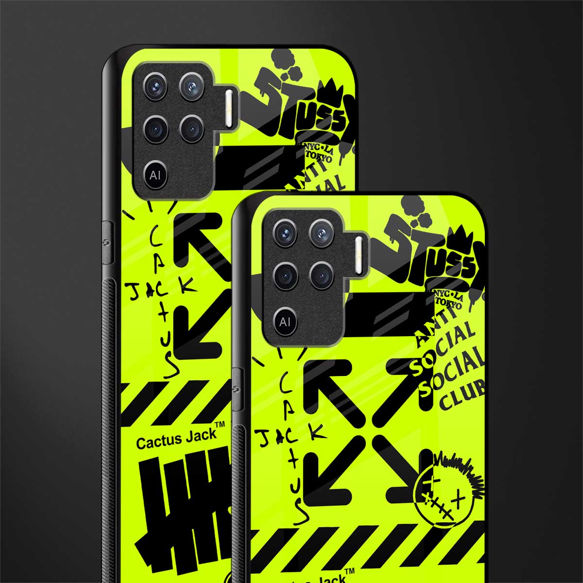 neon travis scott x anti social social club glass case for oppo f19 pro image-2