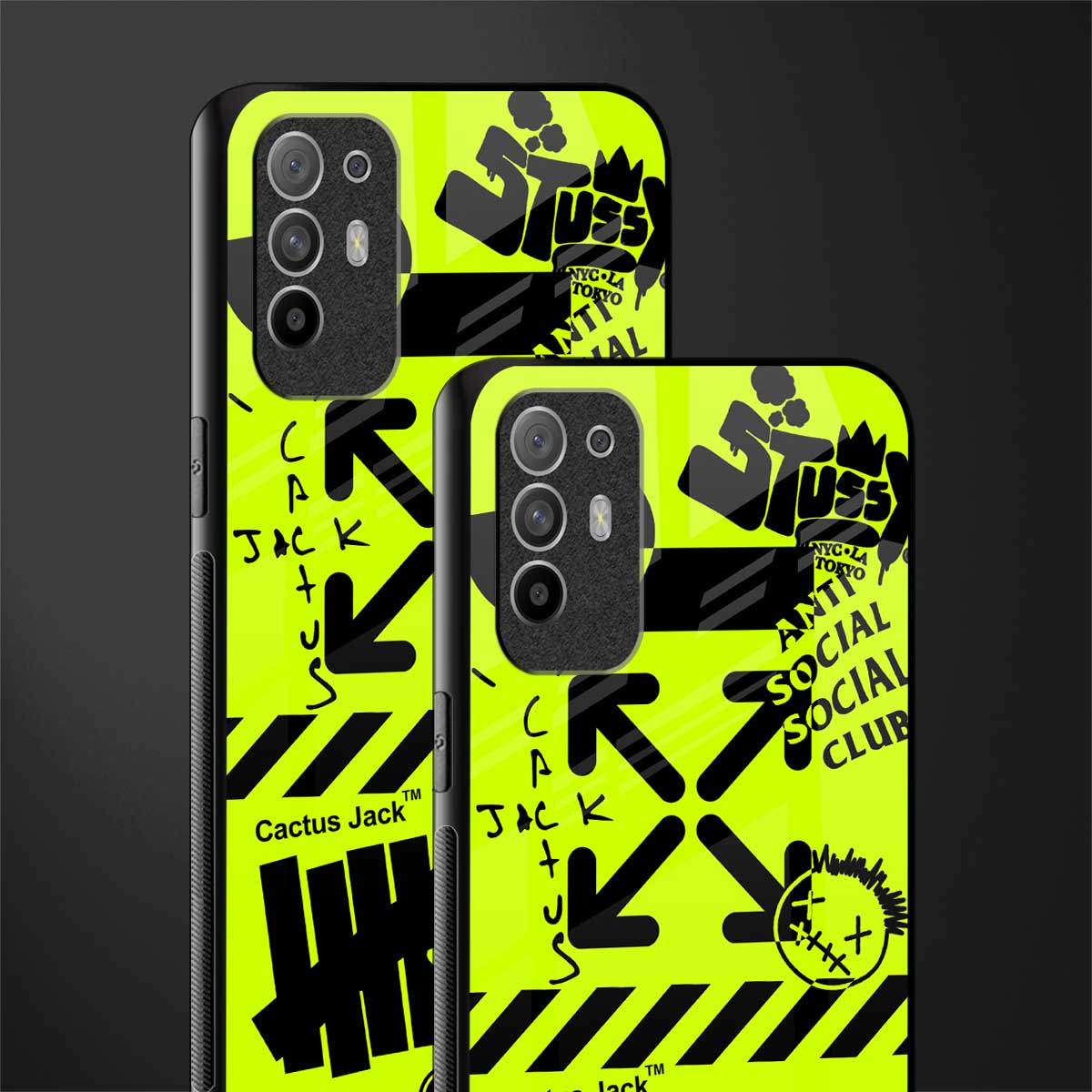 neon travis scott x anti social social club glass case for oppo f19 pro plus image-2