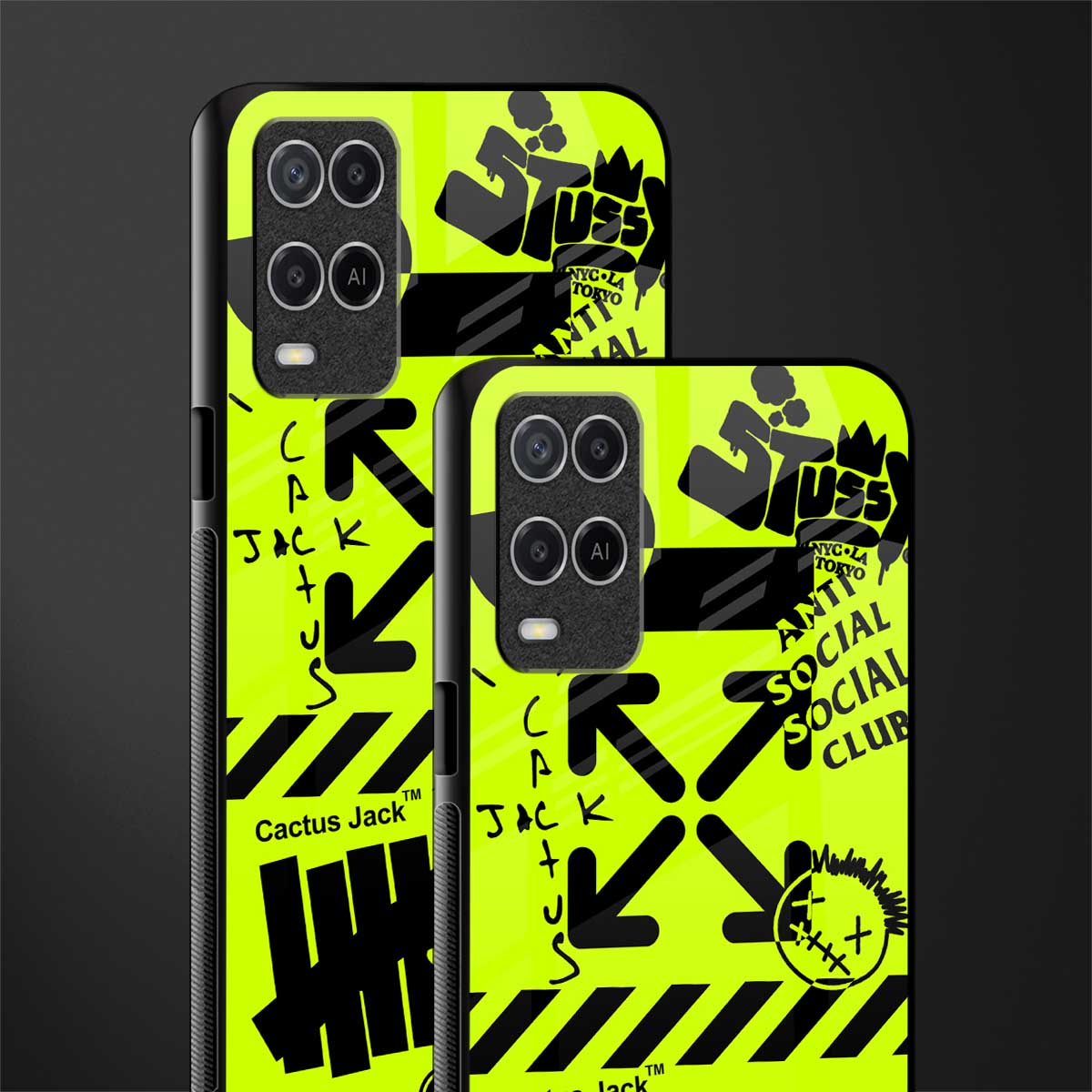 neon travis scott x anti social social club glass case for oppo a54 image-2