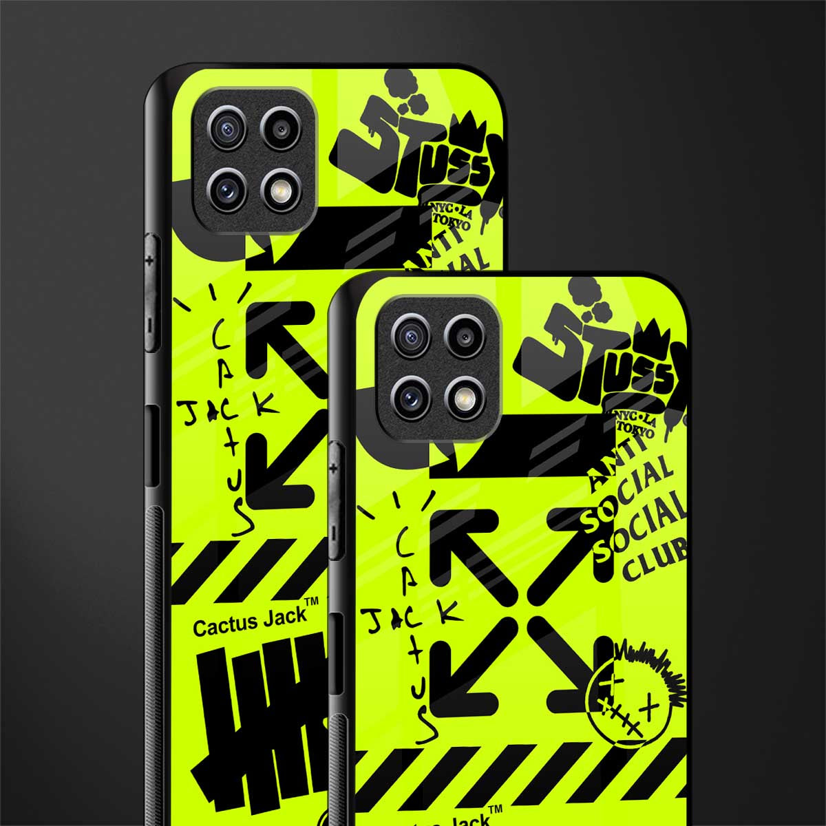 neon travis scott x anti social social club glass case for samsung galaxy a22 5g image-2