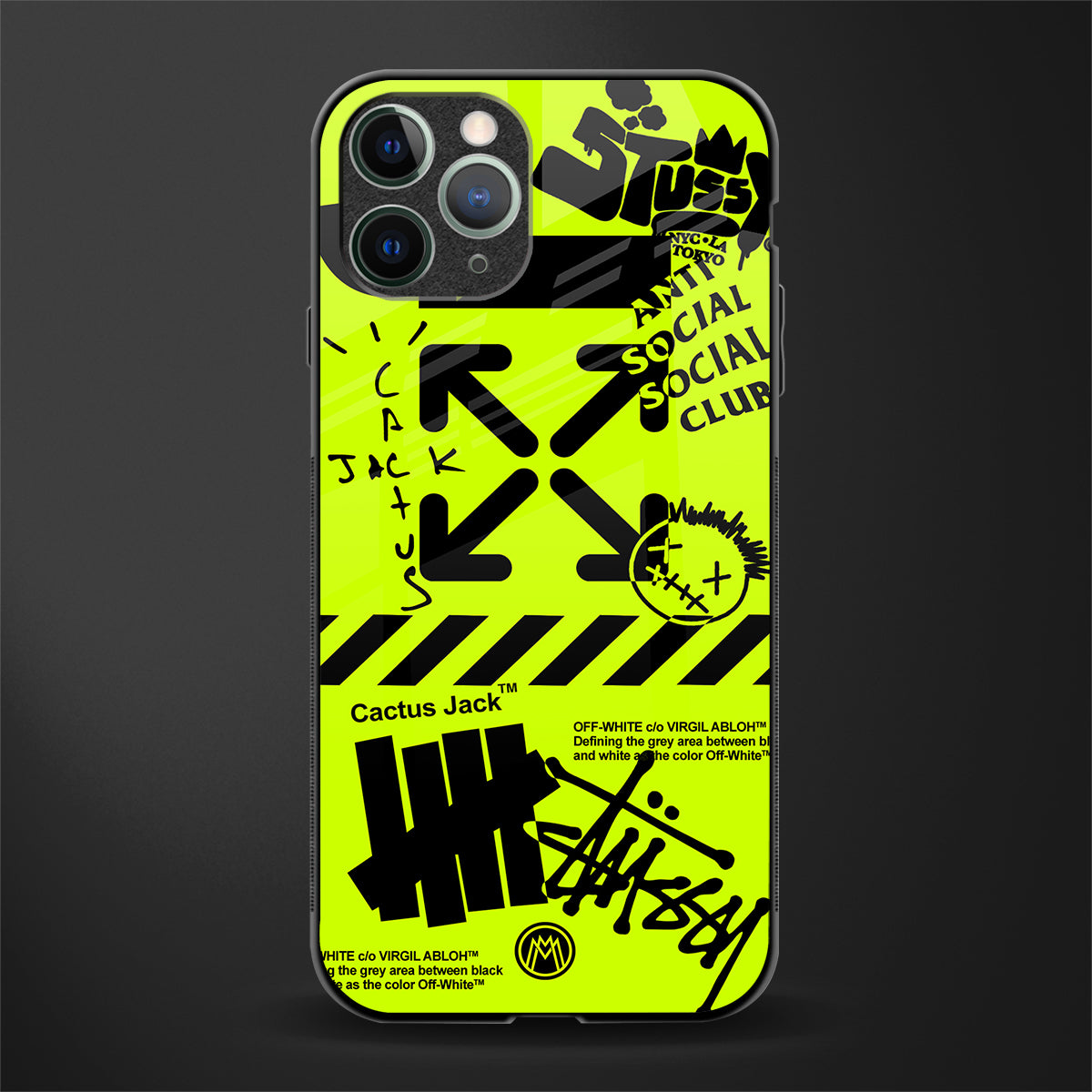 neon travis scott x anti social social club glass case for iphone 11 pro image