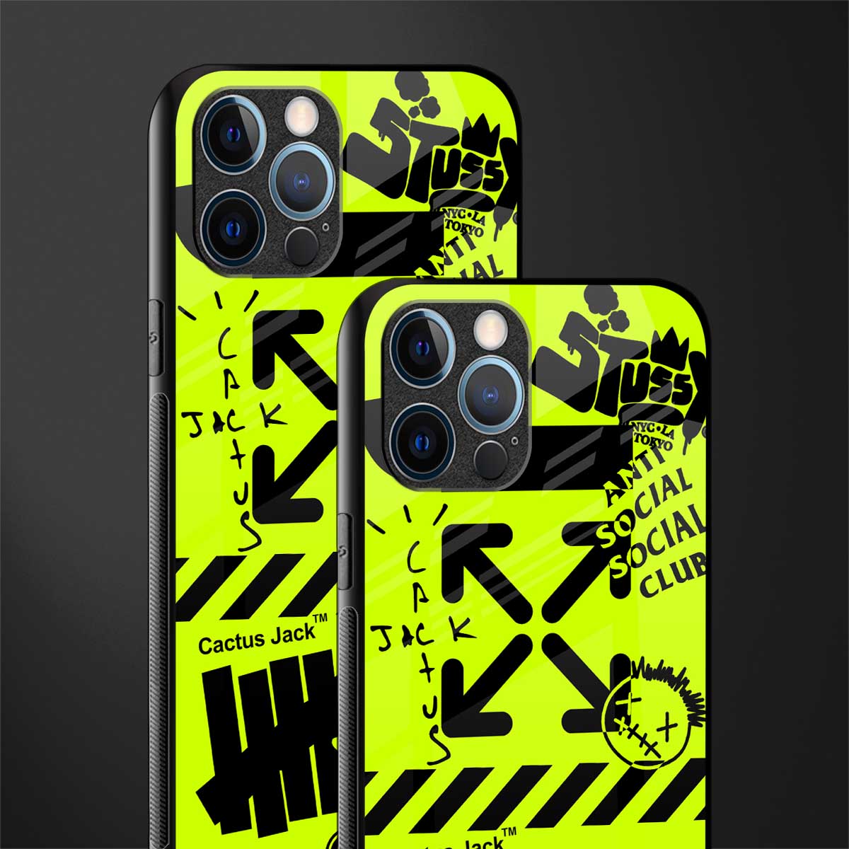 neon travis scott x anti social social club glass case for iphone 13 pro max image-2