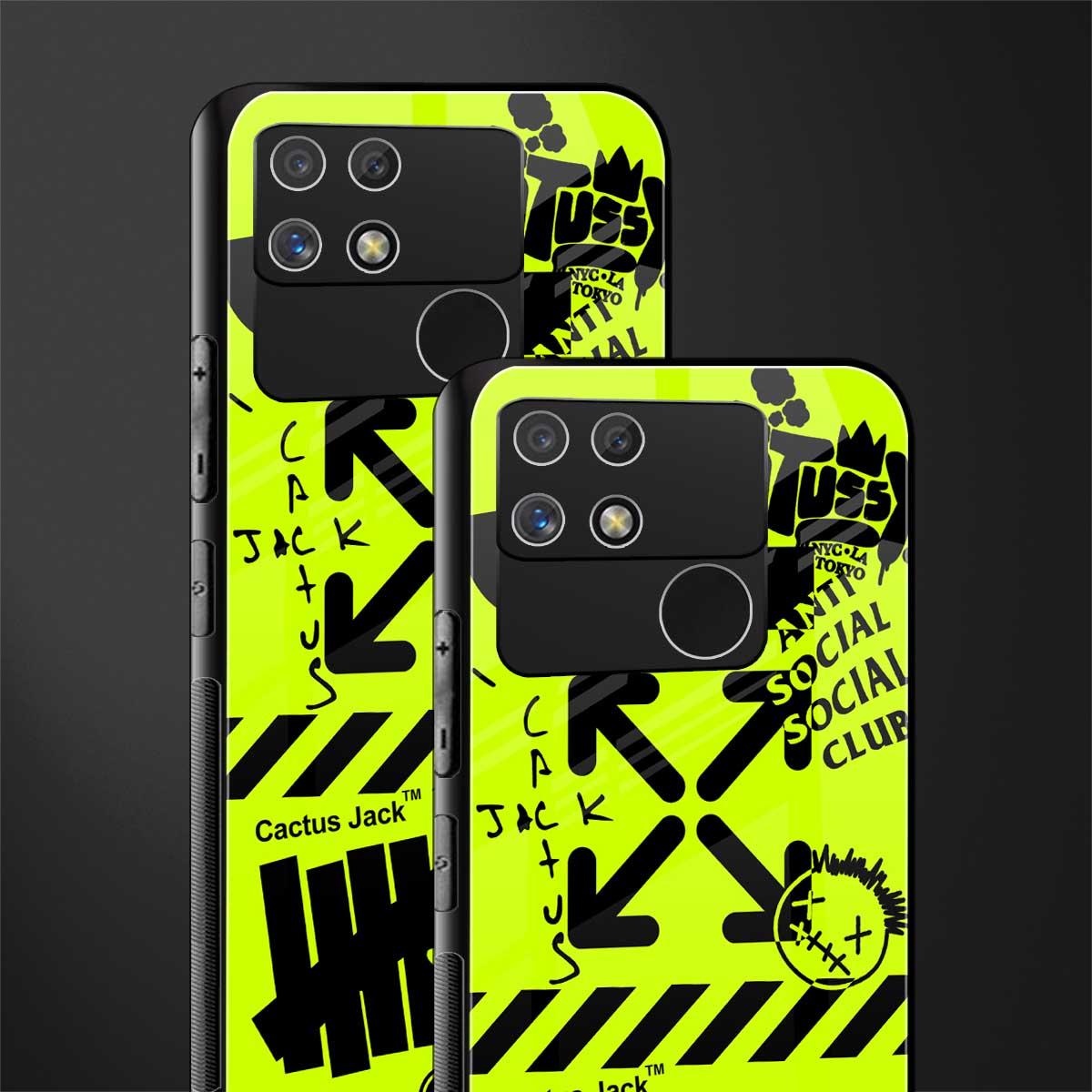 neon travis scott x anti social social club back phone cover | glass case for realme narzo 50a