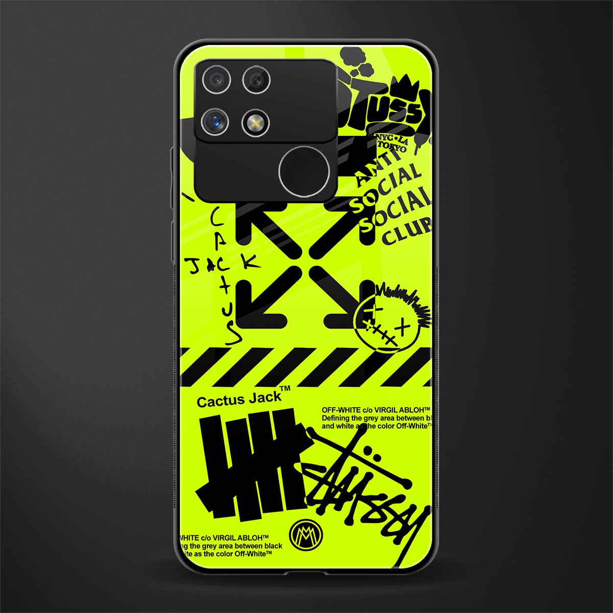 neon travis scott x anti social social club back phone cover | glass case for realme narzo 50a