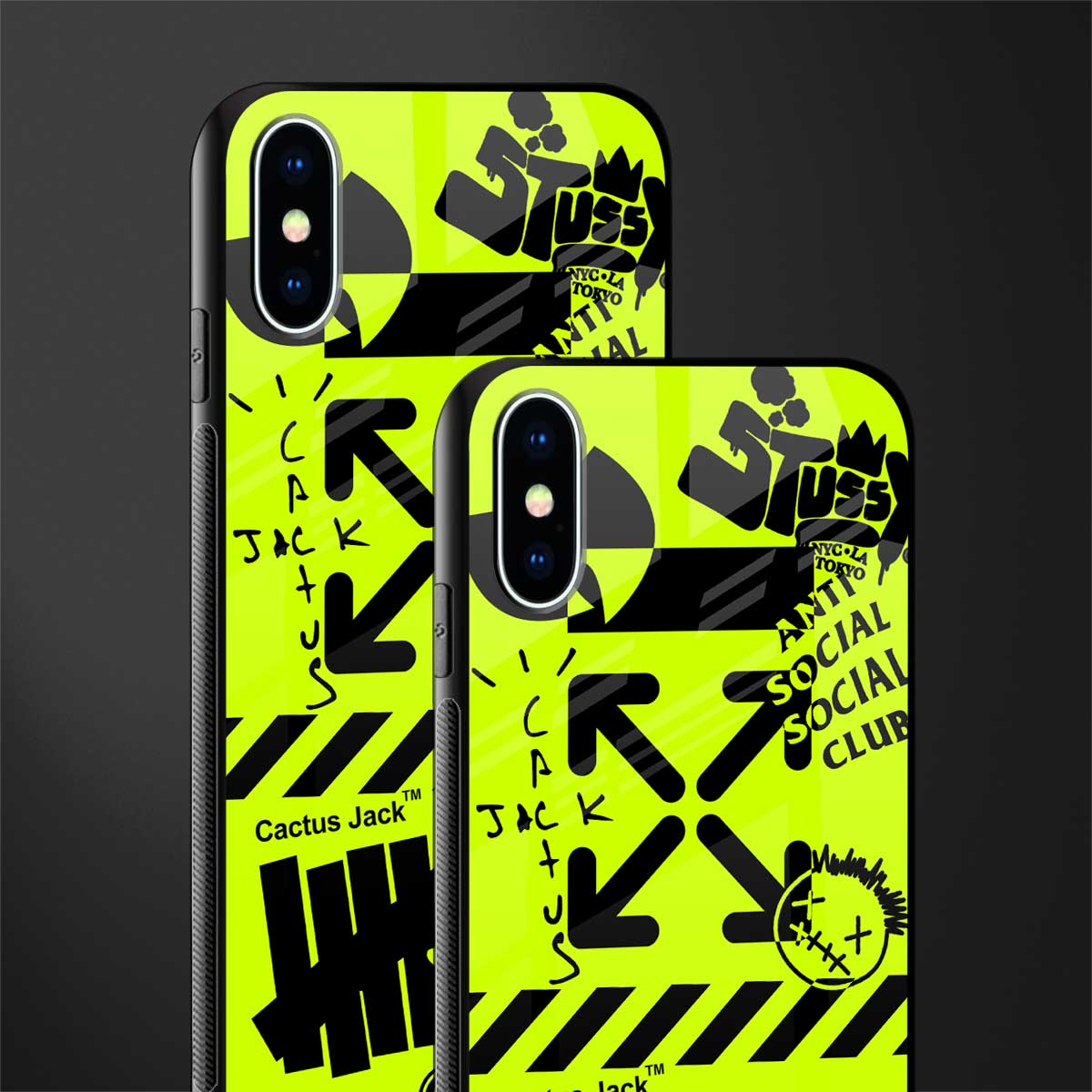 neon travis scott x anti social social club glass case for iphone xs image-2