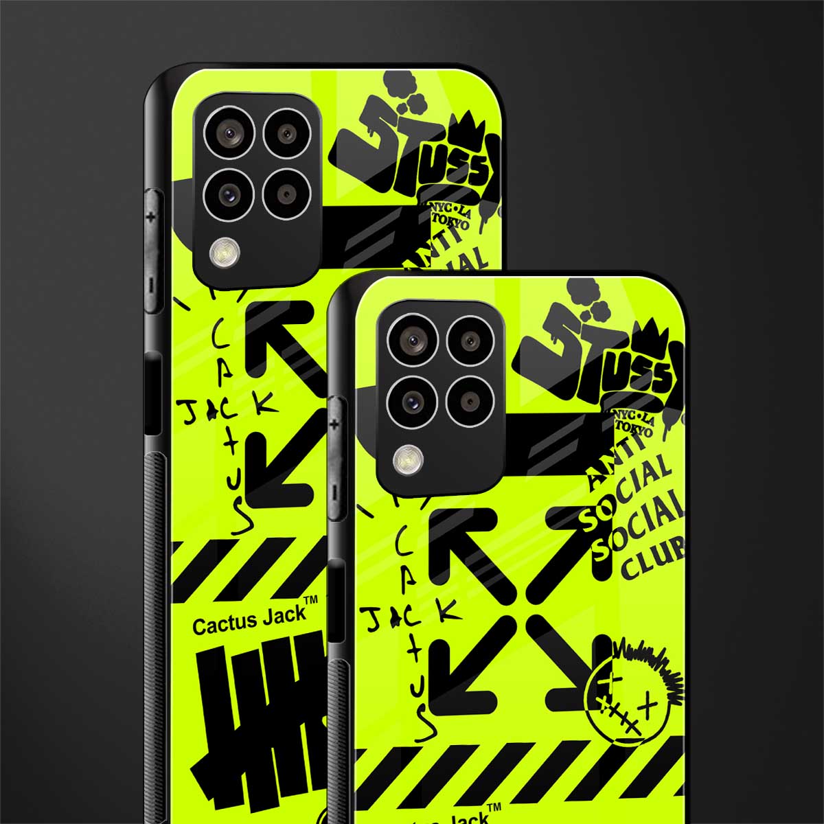 neon travis scott x anti social social club back phone cover | glass case for samsung galaxy m33 5g