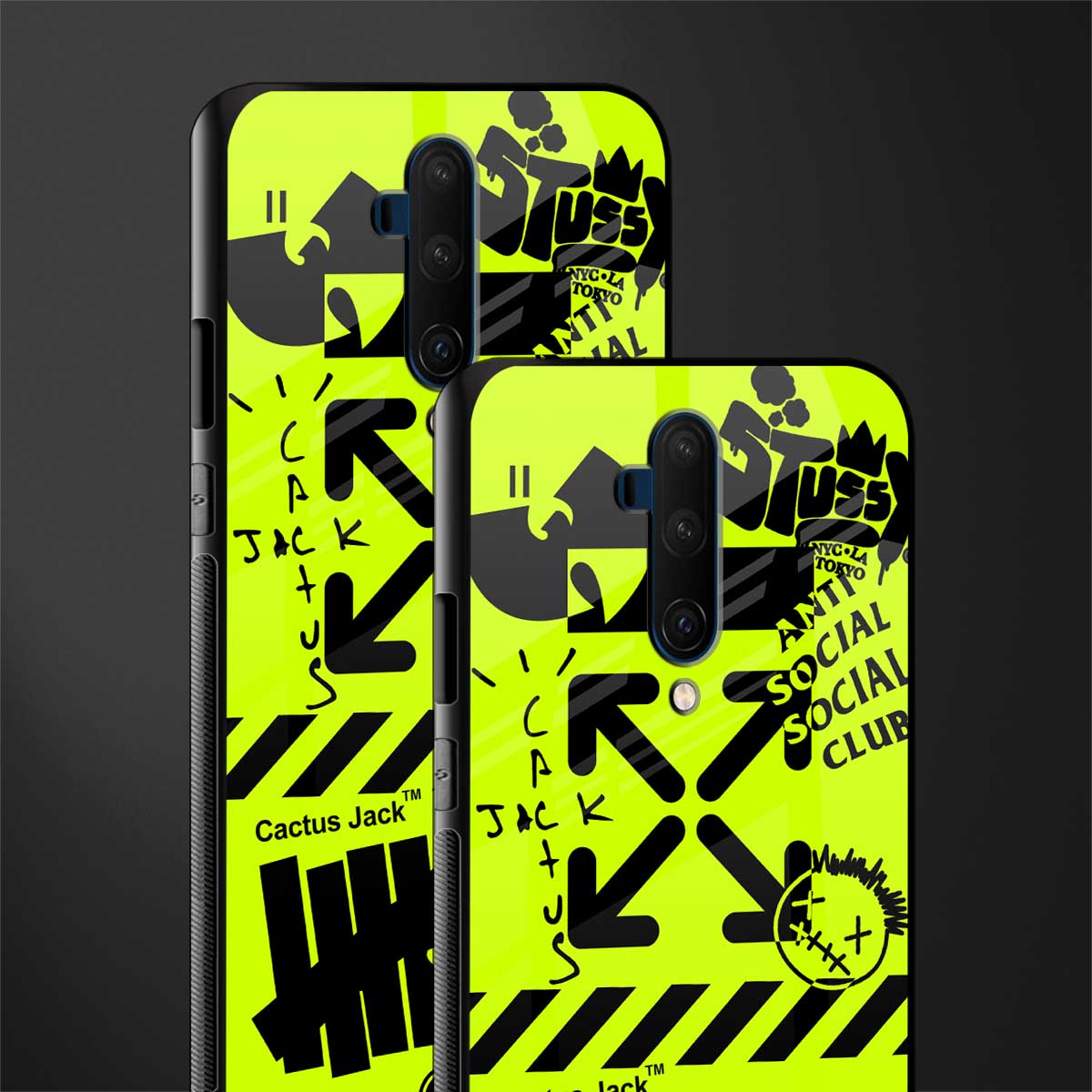 neon travis scott x anti social social club glass case for oneplus 7t pro image-2