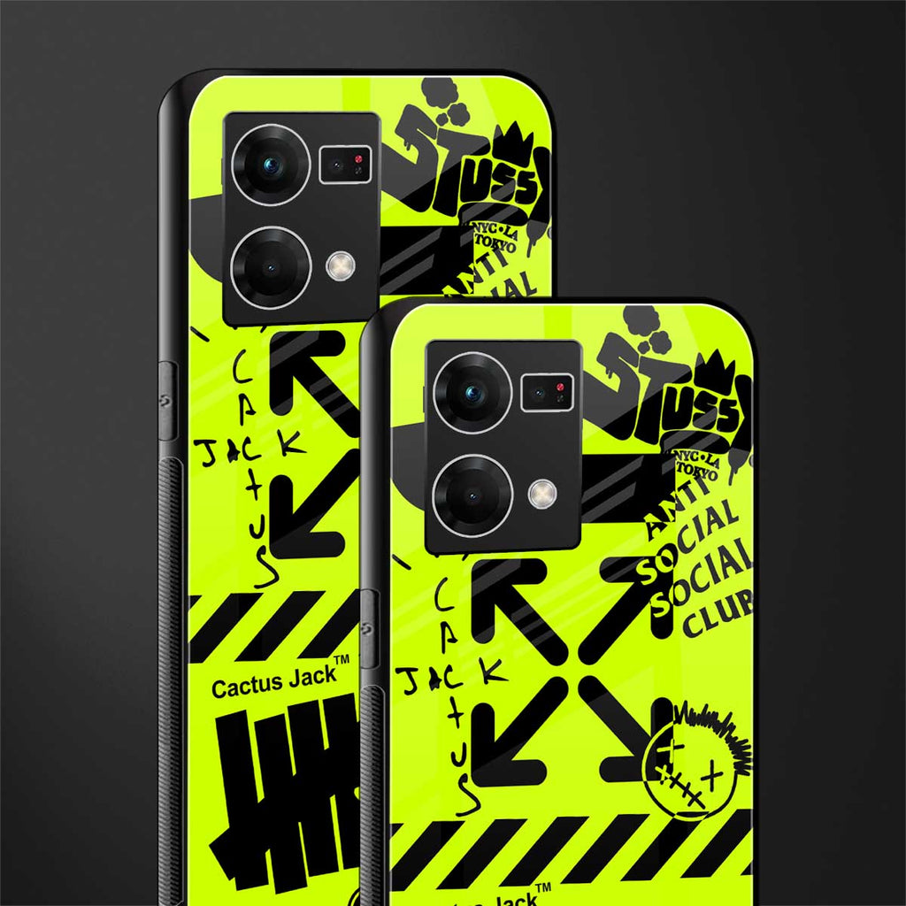 neon travis scott x anti social social club back phone cover | glass case for oppo f21 pro 4g