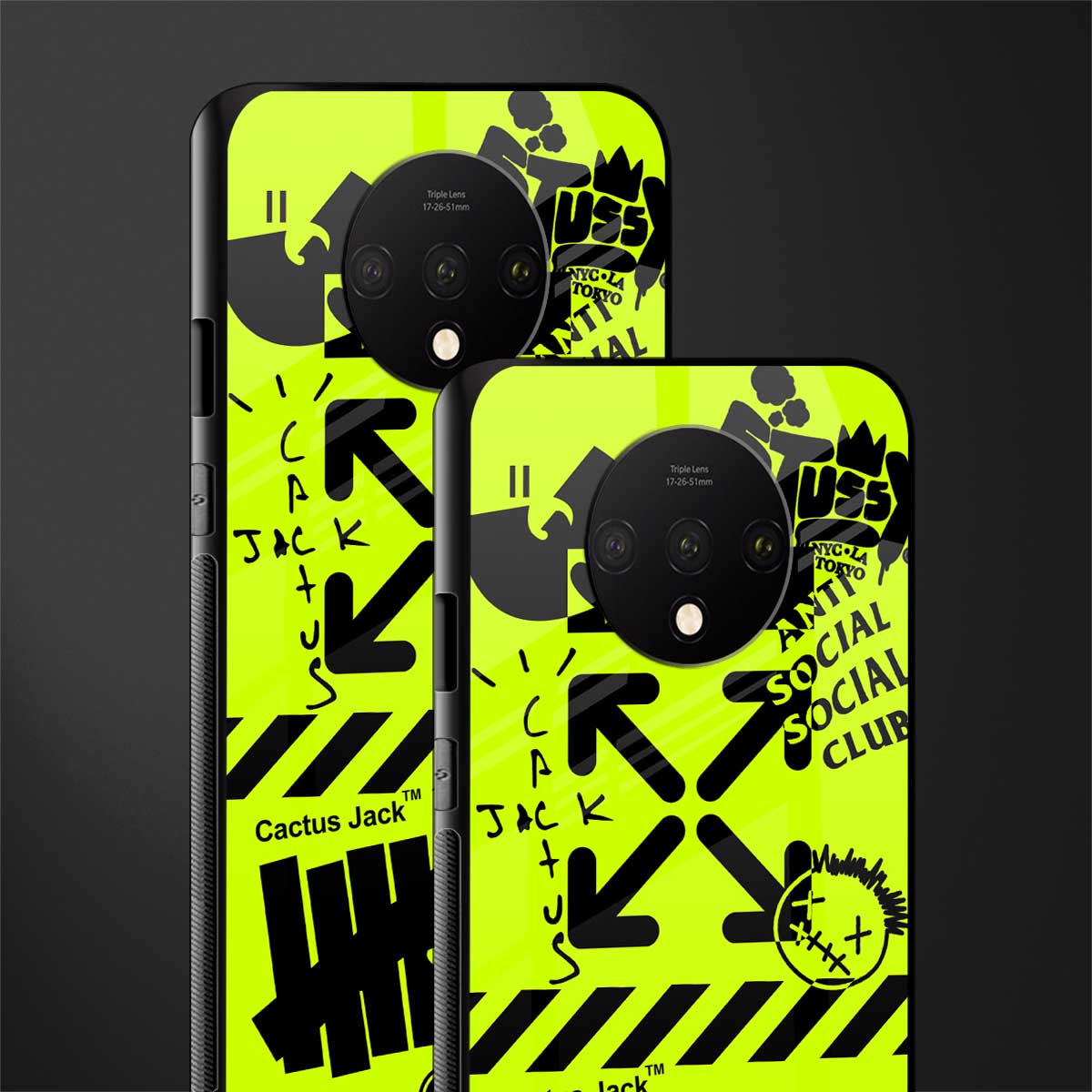 neon travis scott x anti social social club glass case for oneplus 7t image-2
