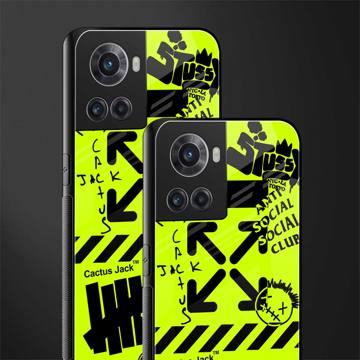 neon travis scott x anti social social club back phone cover | glass case for oneplus 10r 5g