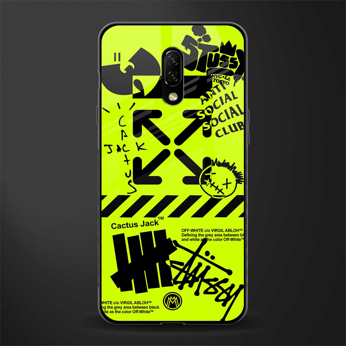 neon travis scott x anti social social club glass case for oneplus 7 image