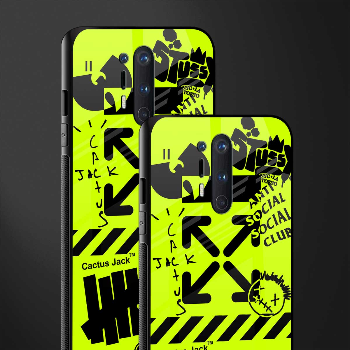 neon travis scott x anti social social club glass case for oneplus 8 pro image-2