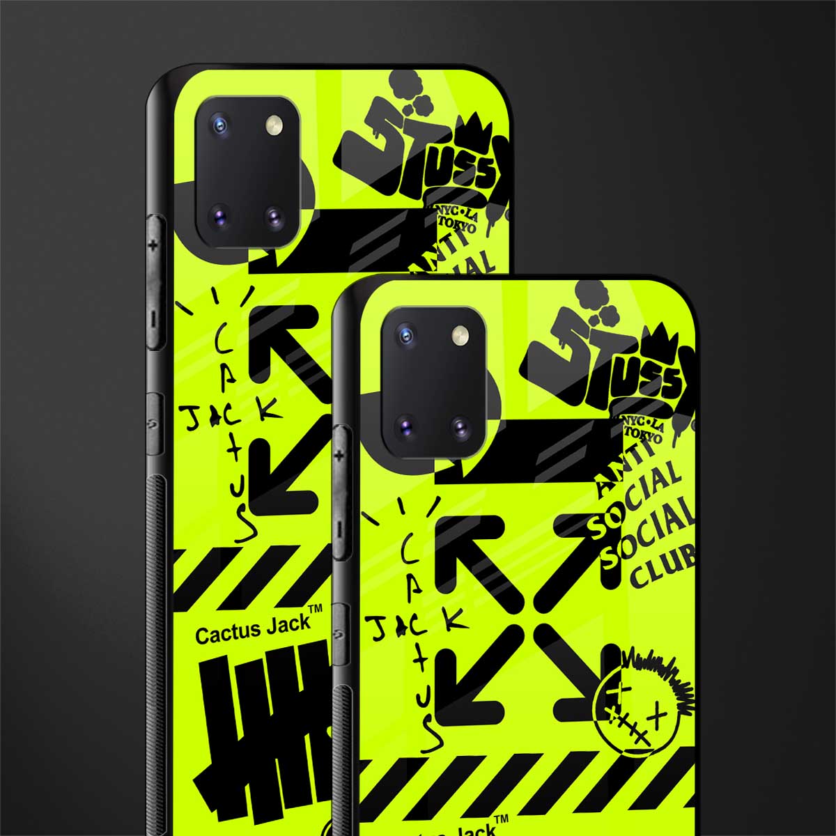 neon travis scott x anti social social club glass case for samsung a81 image-2