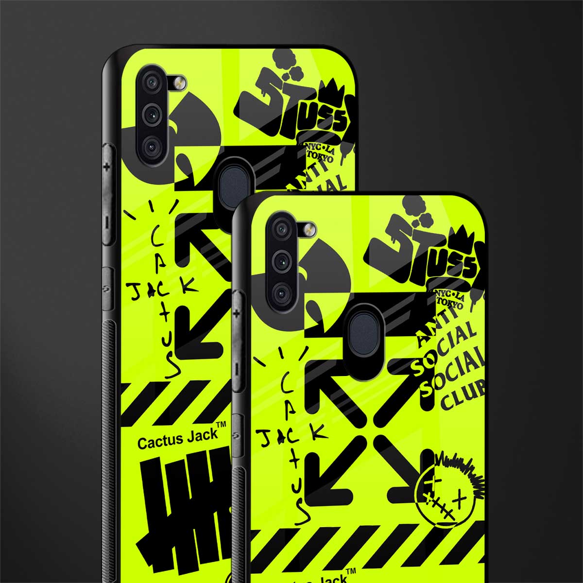 neon travis scott x anti social social club glass case for samsung a11 image-2