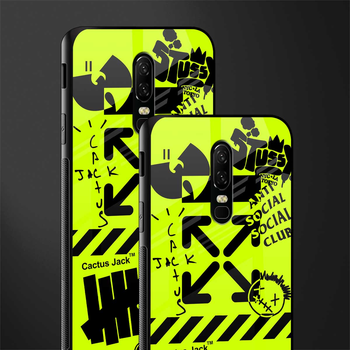 neon travis scott x anti social social club glass case for oneplus 6 image-2