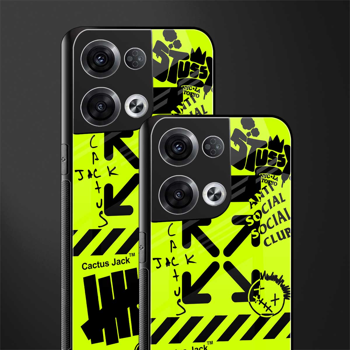 neon travis scott x anti social social club back phone cover | glass case for oppo reno 8 pro